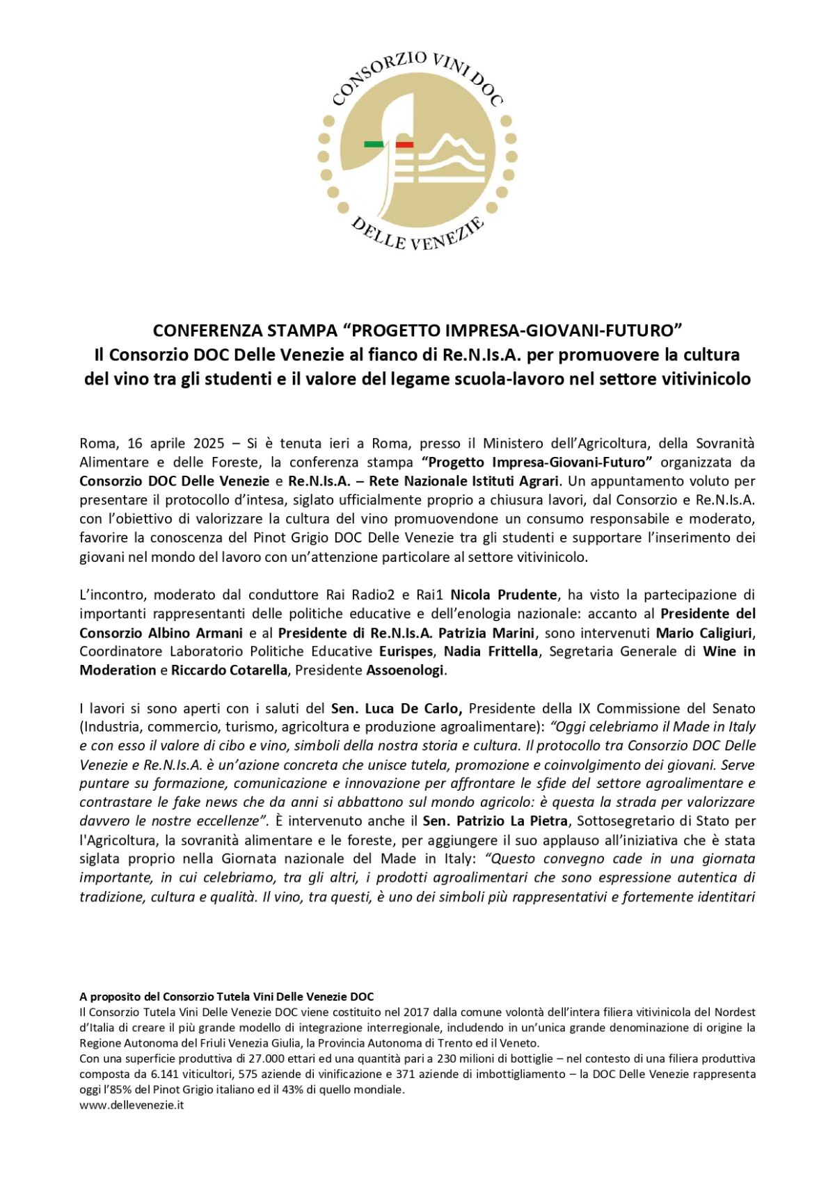 Wine in Moderation among the key players of the new ambitious project by the Consorzio Tutela Vini DOC Delle Venezie