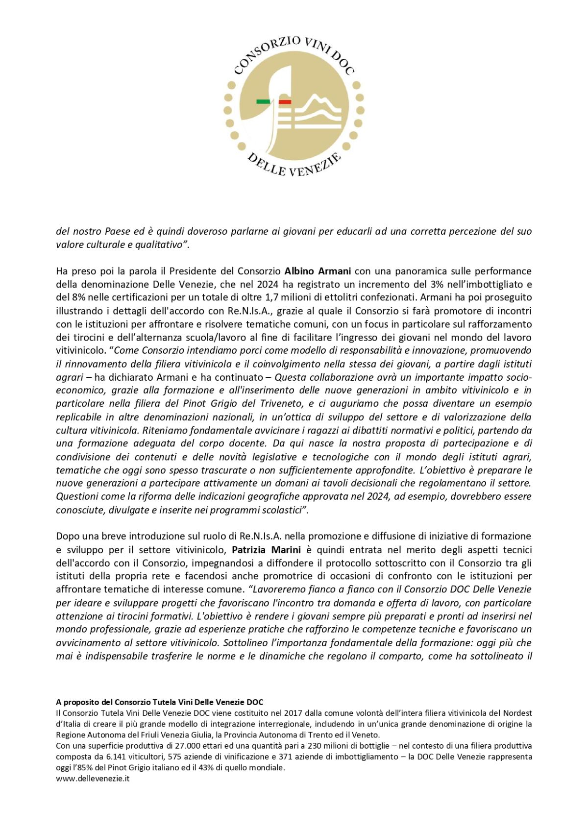 Wine in Moderation among the key players of the new ambitious project by the Consorzio Tutela Vini DOC Delle Venezie